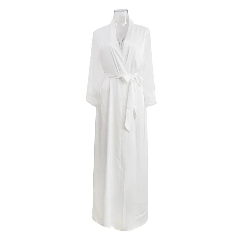 رداء نوم ساتان طويل مثير للأزواج - ملابس نوم أنيقة بنقوش دانتيل للنساء